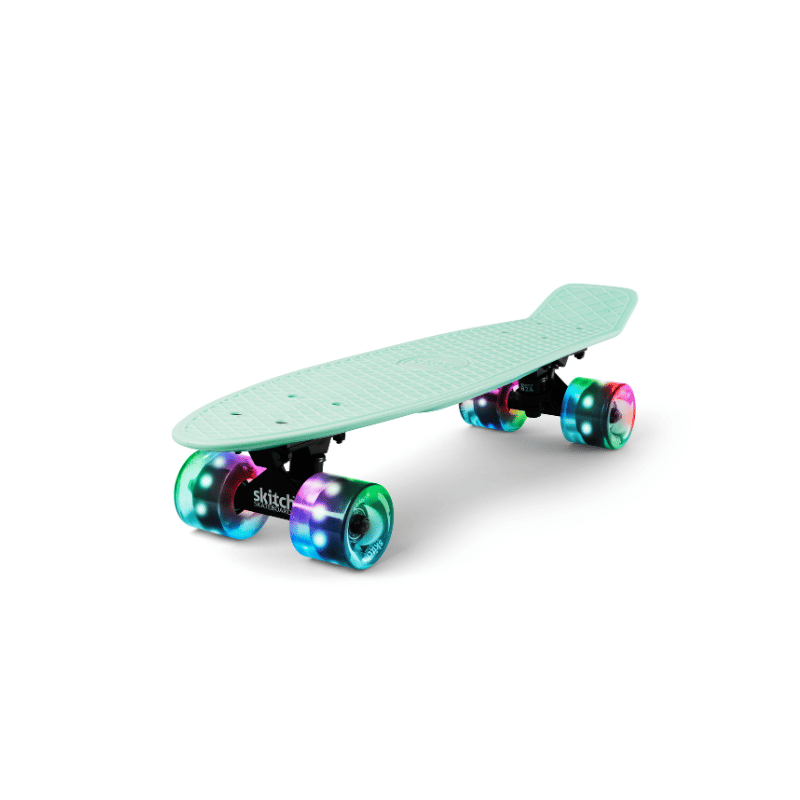 SKITCH® LED+ MINT GREEN Skateboard For Kids And Beginners Mini Cruiser Board Gift Set (LED ON/OFF)