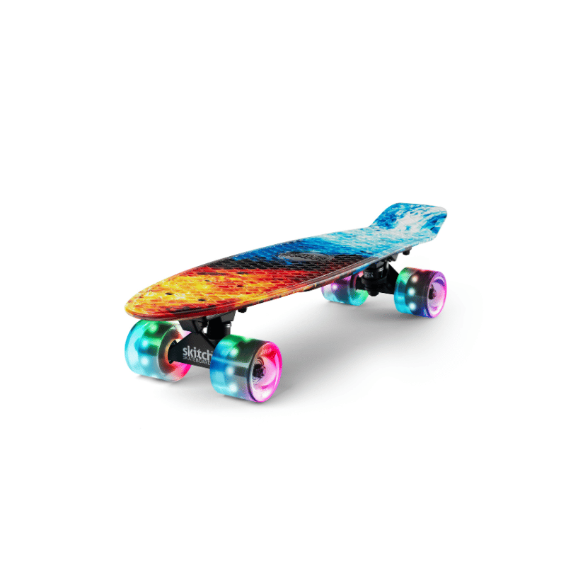 SKITCH® LED+ FIRE & ICE Skateboard For Kids And Beginners Mini Cruiser Board Gift Set (LED ON/OFF)