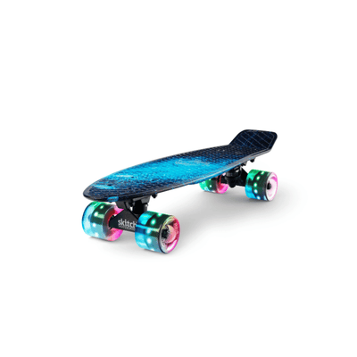 SKITCH® LED+ BLUE GALAXY Skateboard For Kids And Beginners Mini Cruiser Board Gift Set (LED ON/OFF)