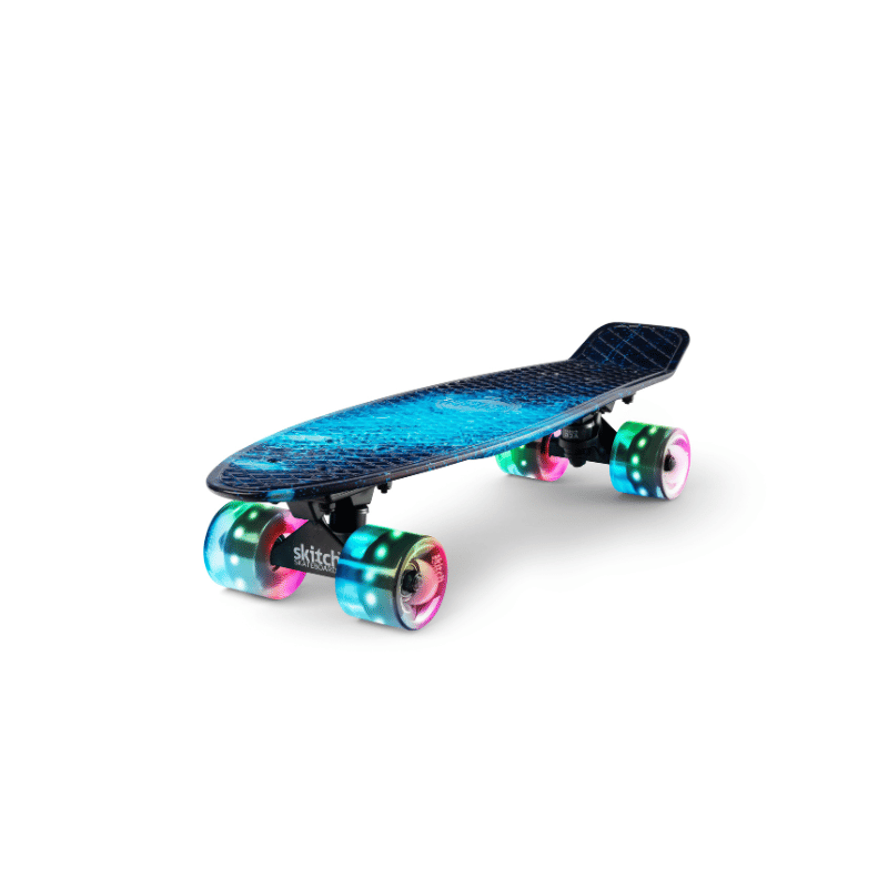 SKITCH® LED+ BLUE GALAXY Skateboard For Kids And Beginners Mini Cruiser Board Gift Set (LED ON/OFF)