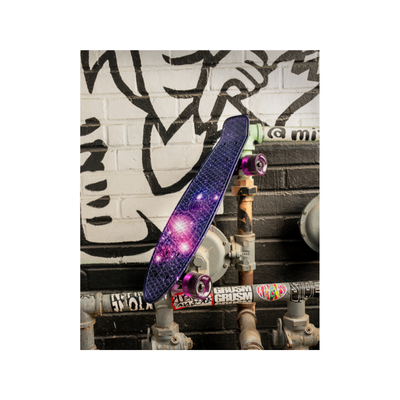 SKITCH® LED+ PURPLE GALAXY Skateboard For Kids And Beginners Mini Cruiser Board Gift Set (LED ON/OFF)