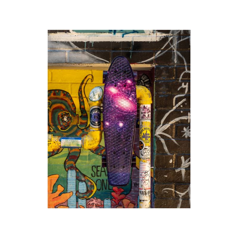SKITCH® LED+ PURPLE GALAXY Skateboard For Kids And Beginners Mini Cruiser Board Gift Set (LED ON/OFF)